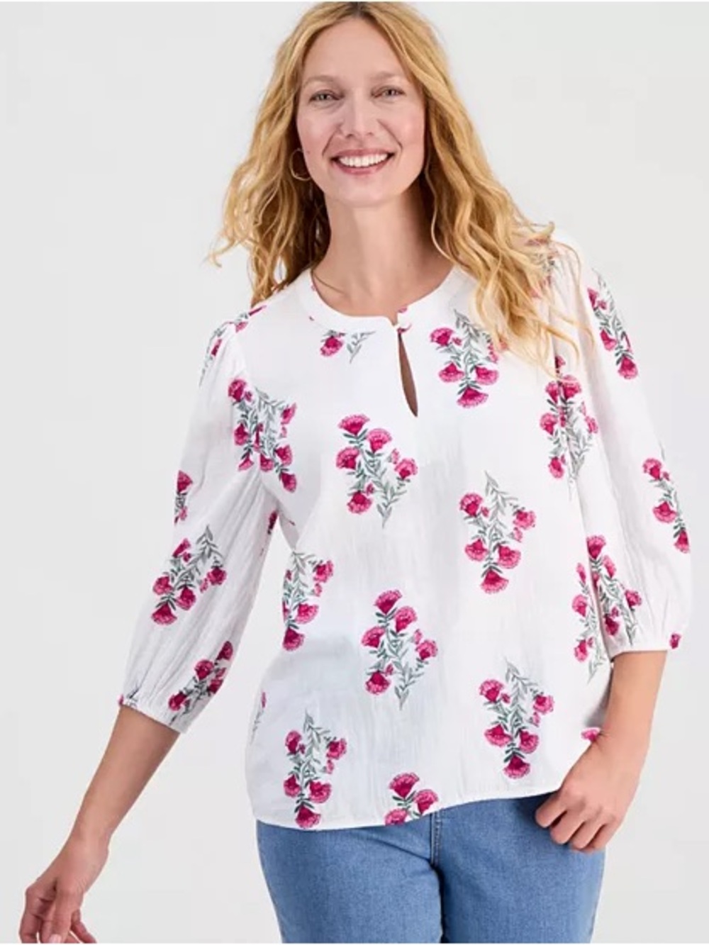 Style & Co Women's Printed Cotton Gauze 3/4-Sleeve Top NWT Size XL